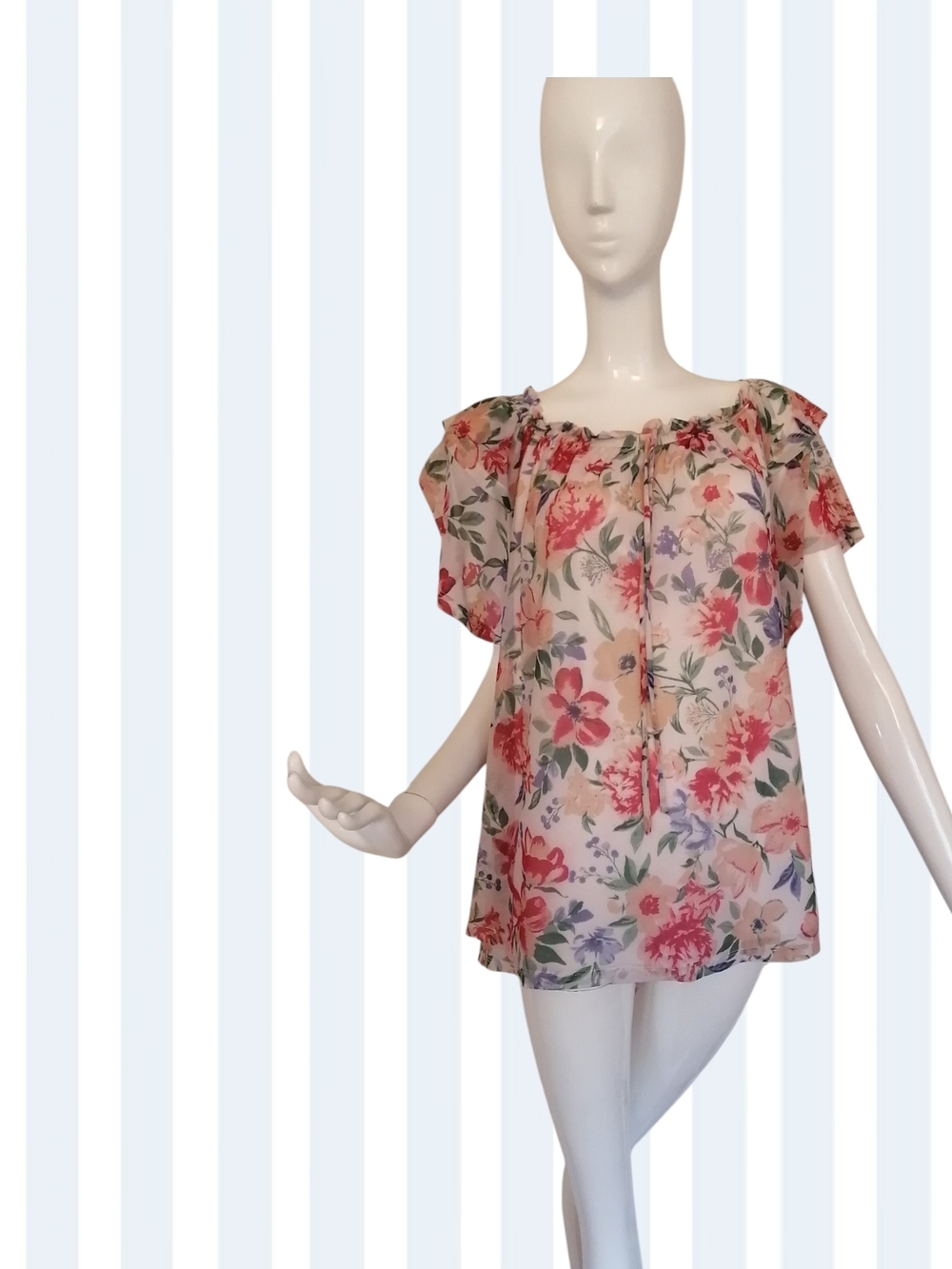 Pink Floral Off-Shoulder Ruffle Blouse
